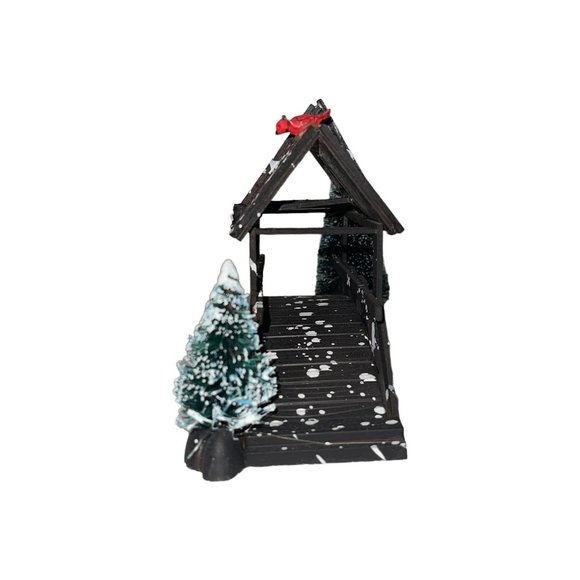 Vtg Lemax Wooden Bridge With Trees Chrstmas Village Table Accent Snow Holiday - Picture 5 of 12